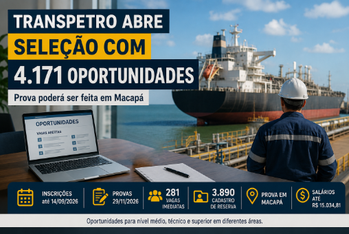 Transpetro abre processo seletivo com 4.171 vagas e provas em Macapá