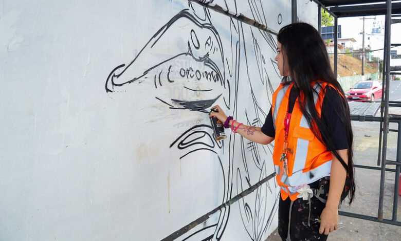 Artistas mulheres pintam viaduto em Manaus como parte do projeto ‘Manaus em Cores: Arte que Protege’