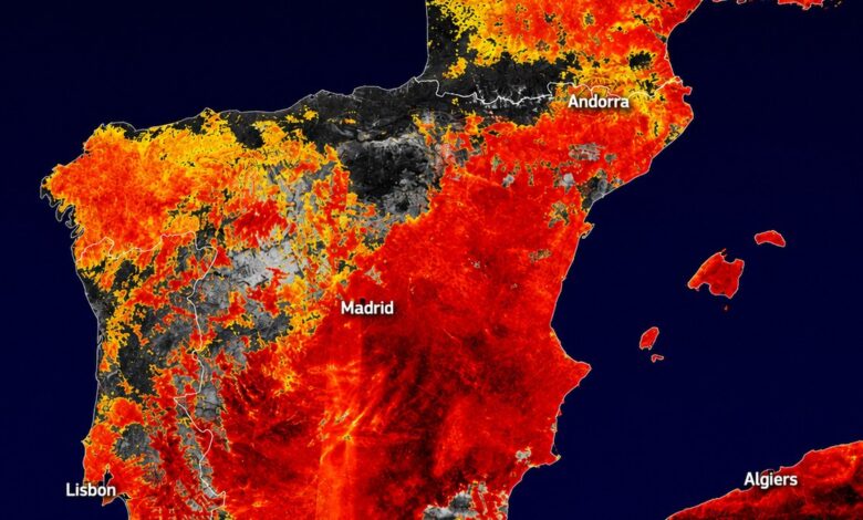 Termômetro marca altas temperaturas durante onda de calor na Espanha