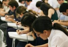 Candidata prestando atenção em edital de concurso público
