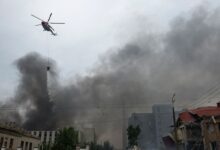 Fumaça após bombardeio em Kiev