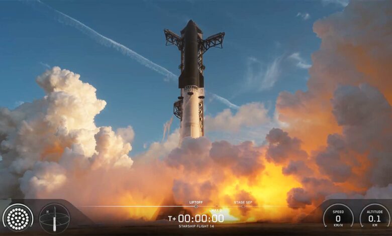 Foguete Starship da SpaceX em missão orbital