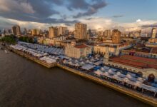 Mapa da cidade de Belém com indicadores de temperatura elevada e sinalização de alerta climático
