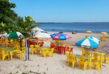 Vista de área pública em Belém durante o feriado prolongado